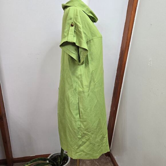 TAHARI ARTHUR S. LEVINE Green Linen Blend Cowl Neck Mini Dress Size 10 - Picture 2 of 10